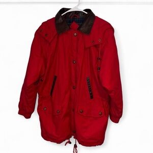 Vintage 90s Express Red Parka w/ Leather Collar & Zip-Off Hood